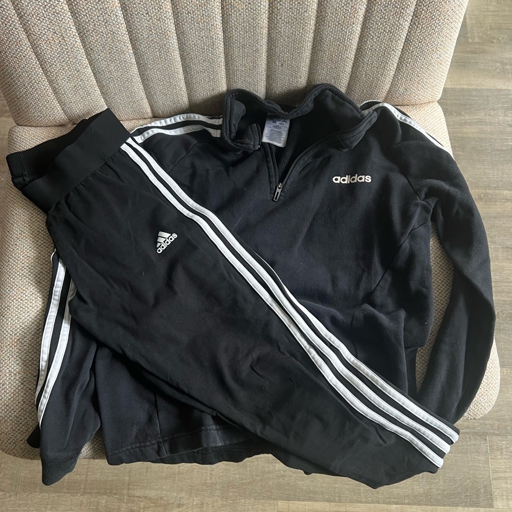 Adidas Black Tracksuit with White Stripes